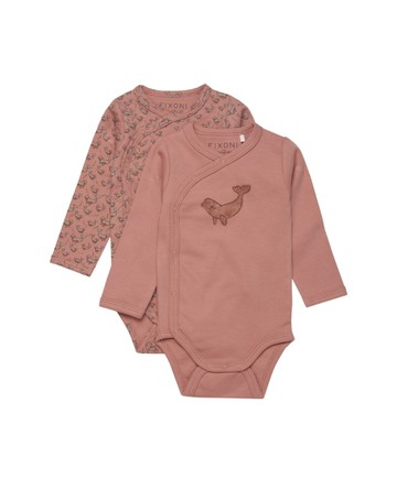 海豚演唱會-斜襟包屁衣2件組(粉橘)68cm