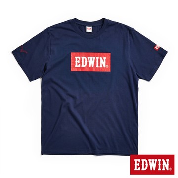EDWIN 男裝 經典大紅標LOGO短袖T恤-丈青色