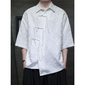 冰絲唐裝男夏季薄款新中式男裝復古風寬松大碼盤扣中國風短袖襯衫