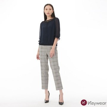 KeyWear奇威名品 格紋設計休閒長褲-綜合色
