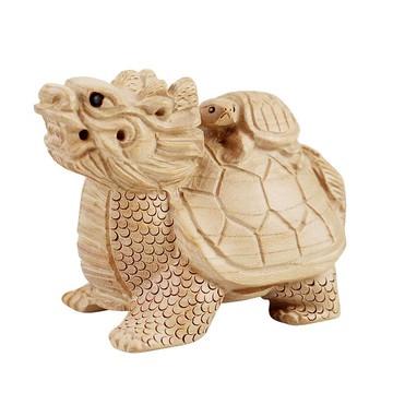 慈緣正堂 母子龍龜擺件客廳工藝品 桃木龍龜擺件家居飾品喬遷新居