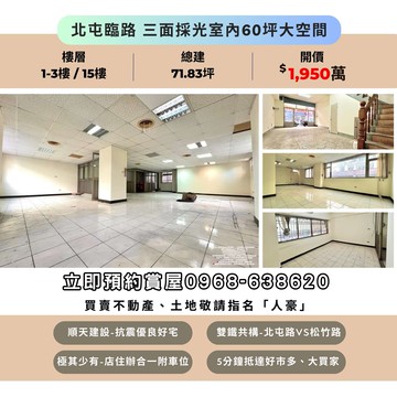 室內60坪免兩千順天建設松竹路旁店住合一吃市店面｜台中市北屯區松竹路