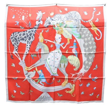 HERMES 愛馬仕 紅色 絲綢 Story Scarf 90 絲巾 【二手名牌BRAND OFF】