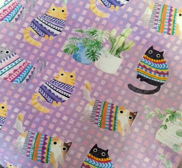 醫護雙層手術帽、工作帽、烘培帽  粉紫小貓 薄棉款