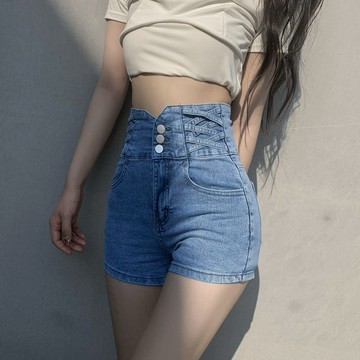 臺灣出貨 高腰牛仔短褲 辣妹短褲 超高腰牛仔短褲女夏季2023新款網紅a字百搭顯瘦彈力三分熱褲子ins 性感短褲 短褲女
