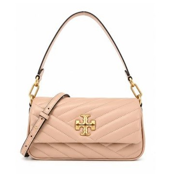 TORY BURCH KIRA 雙T字LOGO斜紋衍縫肩/斜兩用包(溫柔杏)