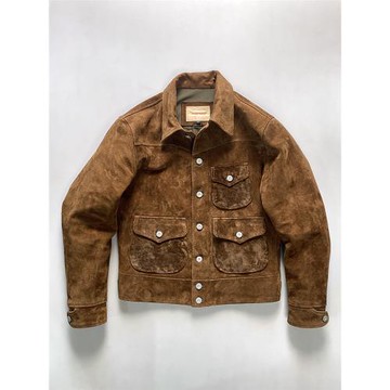 頭層反絨馬皮皮衣男 加大碼翻領非RRL三兜真皮夾克翻毛皮休閑外套