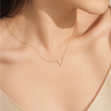 【MIESTILO】閃爍的V 鑲鑽項鍊｜純銀項鍊 韓劇流行 氣質百搭