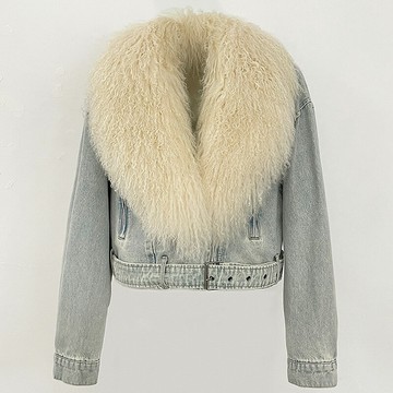 【巴黎精品】現貨+預購 頂級灘羊毛領真羽絨外套白鴨絨外套羽絨衣秋冬大碼休閒女裝-牛仔女外套2色a1ld52