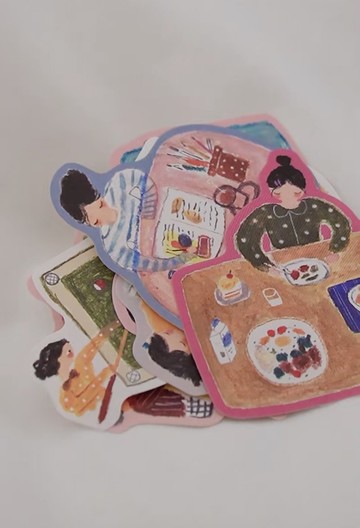 桌子派對 塩系蠟筆畫 手帳飾り 異形切割 便簽套組