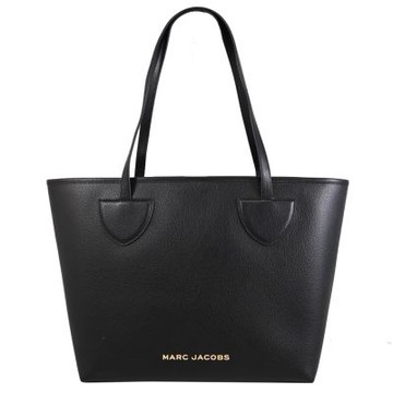 MARC JACOBS 金屬浮雕LOGO荔枝皮革肩背/托特包(黑)