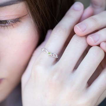 橄欖石925純銀天使翅膀戒指 可調式戒指
