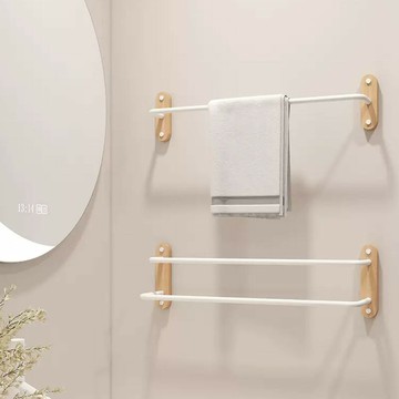 ??快速出貨 可開發票 毛巾架白色免打孔浴室實木日式毛巾桿衛生間壁掛單雙桿浴巾架掛桿