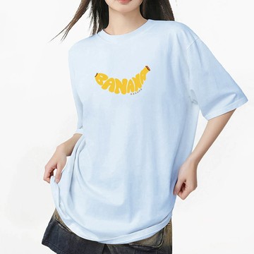 MXIAN - 純棉寬版印花T恤-banana-藍色