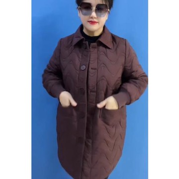 2024秋冬時尚百搭洋氣媽媽裝加厚保暖中長款棉衣外套寬松顯瘦上衣