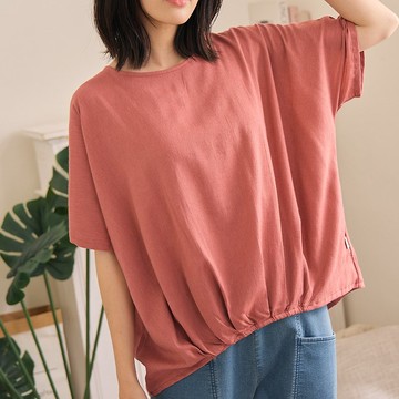 純棉透氣前短後長紋理上衣-共3色