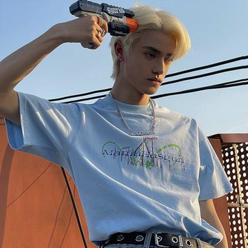 MamaHasGun美式加州復古樂園過山車印花雙色寬松純棉紀念短袖T