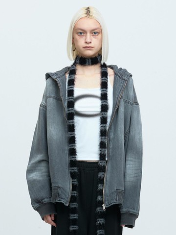 OVERSIZED DENIM HOOD ZIP [DARK GREY]