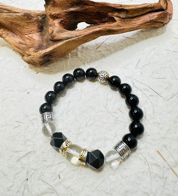 守護之力 天然水晶手鍊 父親節質感推薦禮  黑曜石 X 黃水晶