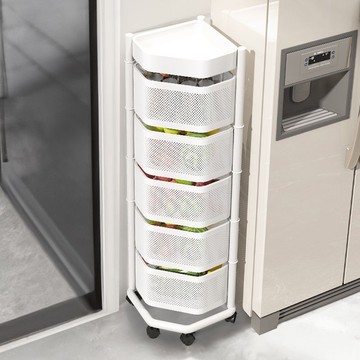 免安裝廚房置物架旋轉多層果蔬菜置物架落地多功能客廳零食收納架