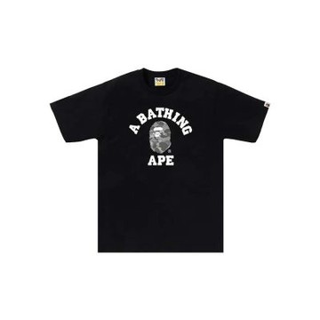 BAPE Honeycomb Camo College Tee 大學字 灰迷彩猿人 短袖 黑色 RAY-73