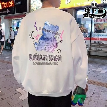 地下室B1-情侶裝 潮流卡通小熊大學T 長袖T恤 刷毛長T 男生衣服 情侶服 5XL【NL662120】