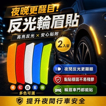 【台灣出貨】安全反光貼｜輪眉反光貼｜車用反光貼｜汽車警示貼｜汽車裝飾反光貼｜輪眉反光條｜反光警示貼（2入）