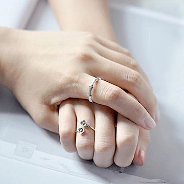 梨花HaNA 韓國泰銀情人節青梅竹馬開口戒指對戒  (一對入)