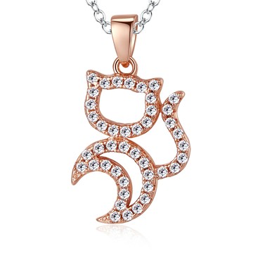 純銀項鍊．月亮貓．八心八箭．玫瑰金