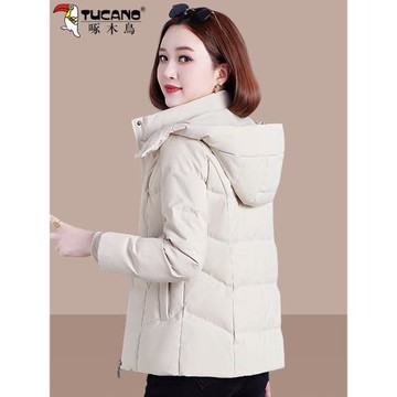 啄木鳥加絨羽絨服女士冬季2024新款媽媽時尚減齡冬天加厚連帽外套