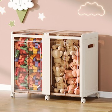 【AOTTO】 90L加寬附輪掀蓋折疊收納箱-雙聯(推車 收納箱 折疊箱 玩具收納)