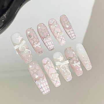 半手工穿戴甲 可愛少女蕾絲 ins純欲爆閃穿戴法式蝴蝶結高級可愛指甲顯白可拆美甲