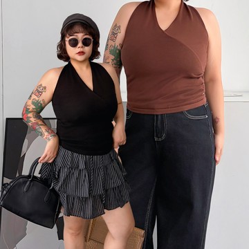 LULUS/PLUS/中大尺碼/歐美掛脖深V無袖上衣３色【A01260546】260715