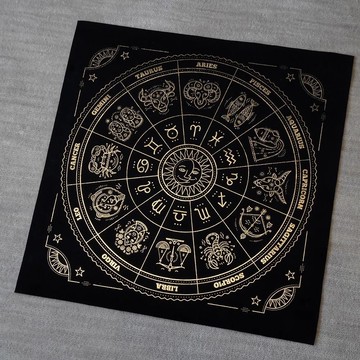 台灣-出貨💖星座符文羅牌塔桌布塔牌羅牌黑色燙金墊子絨布tarot cloth太陽圖