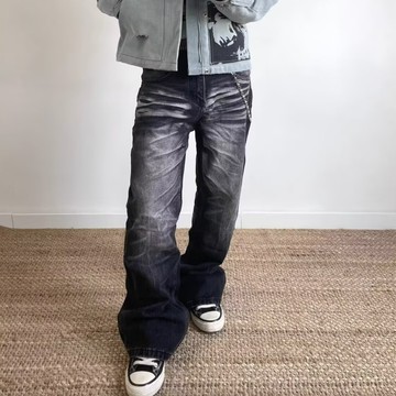 日系復古百搭直筒牛仔褲男新款潮流直筒褲子垂墜感休閒長褲男