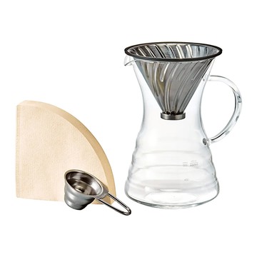 HARIO 好璃奧 v60白金金屬濾杯咖啡壺組 1~2杯 vpd-02hsv  1入
