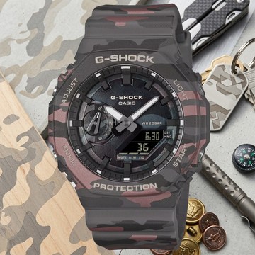 CASIO卡西歐 G-SHOCK 經典八角錶殼 時尚迷彩雙顯腕錶 GA-2100CMD-8A