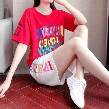 2025夏天韓版時尚運動套裝女休閑短袖短褲兩件套寬松潮洋氣跑步服