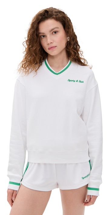 Sporty & Rich Classic Logo Embroidered V Sweatshirt White/Verde S