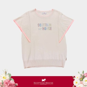 【SCOTTISH HOUSE】卡其色荷葉袖彩色鑽質感短袖針織CGT21416