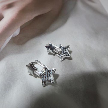 韓國代購925亮銀可愛閃閃星星氣質甜美耳扣耳環女E0135