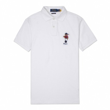 Ralph Lauren Polo 熱銷刺繡彩小熊圖案短袖POLO衫-白色(CUSTOM SLIM FIT)