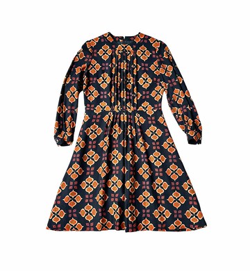 日本古著傳統圖騰百褶長袖洋裝