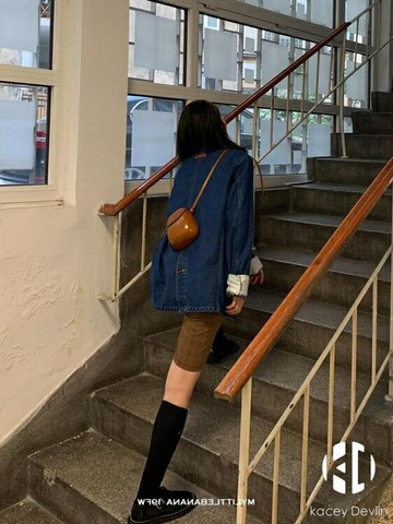 復古槍駁領微寬肩廓形牛仔西裝外套女春秋【聚物優品】