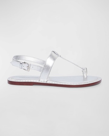 Metallic T-Strap Slingback Sandals