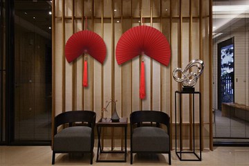 泰國進口折扇墻飾中式手工紙扇 沙發客廳壁飾墻面裝飾品創意掛件1入