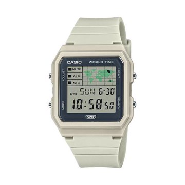 【CASIO 卡西歐】方型電子錶 米白色 世界地圖 鬧鈴碼表 生活防水 LF-30W (LF-30W-8A)