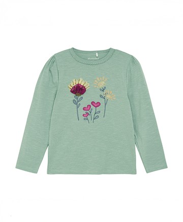 花朵湖水綠長袖上衣98cm