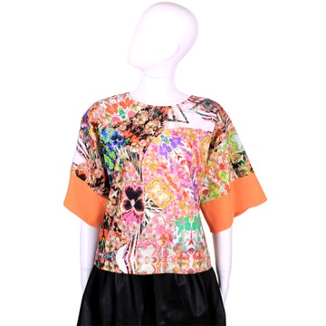 CLASS roberto cavalli 橘色繽紛印花寬袖上衣