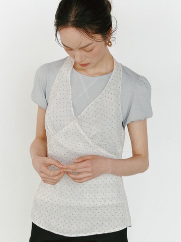 Dotted Halterneck Bustier Blouse []